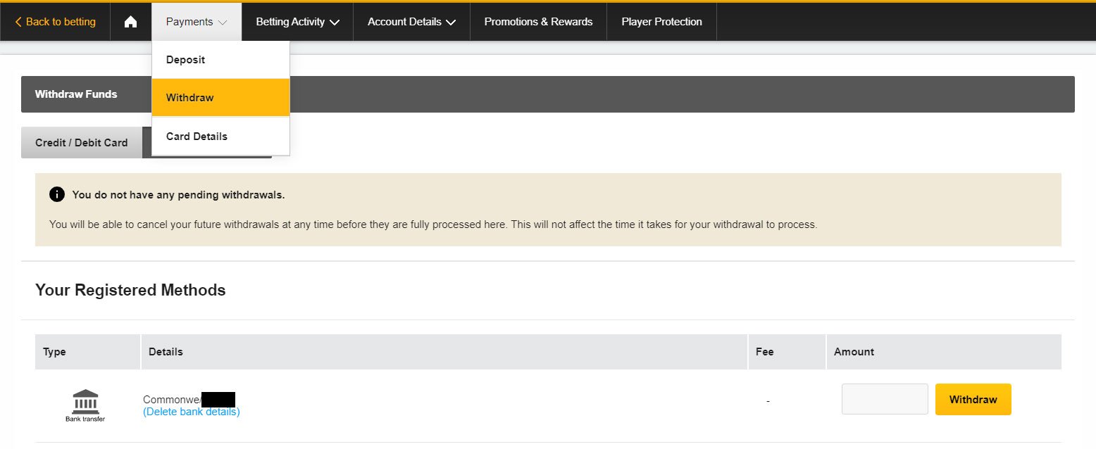 Withdrawing money from Betfair